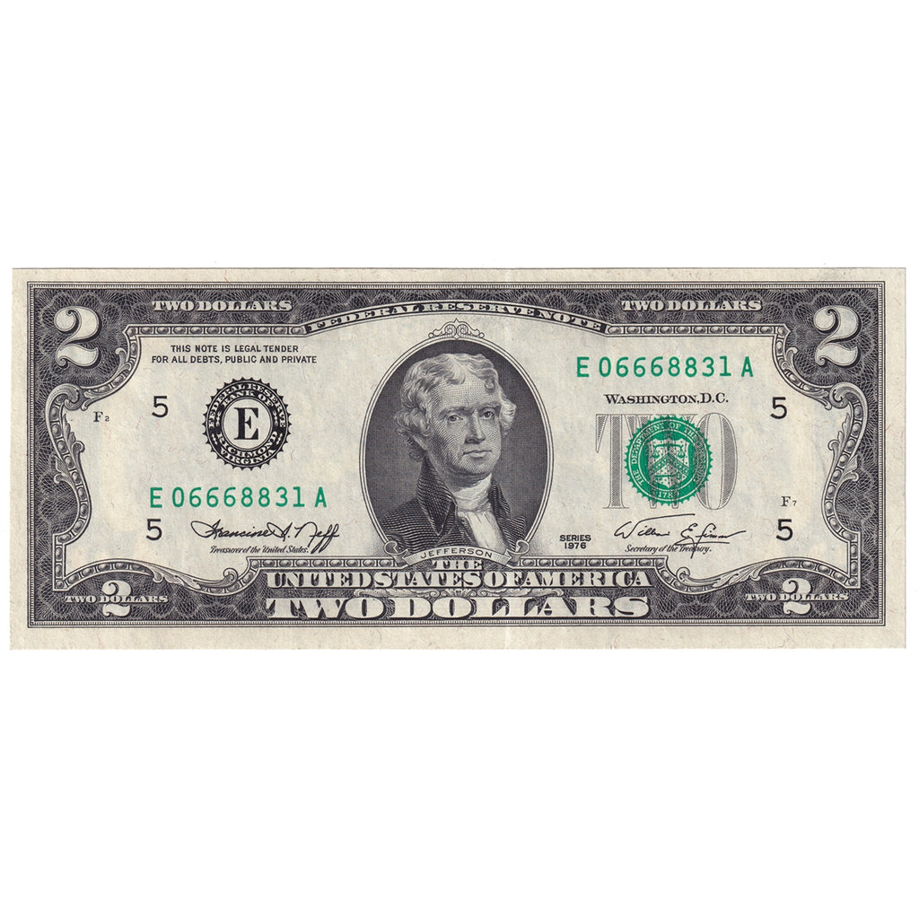 USA 1976 $2 Note, FR #1935E, Neff-Simon, Richmond, UNC