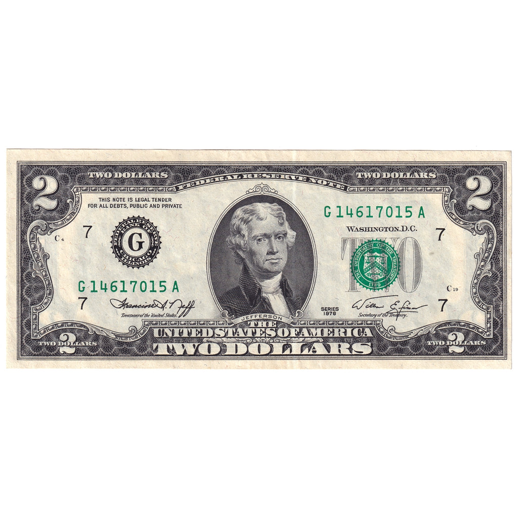 USA 1976 $2 Note, FR #1935G, Neff-Simon, Chicago, AU-UNC
