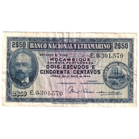 Mozambique 1944 2 1/2 Note, Pick #93 Escudos, VF