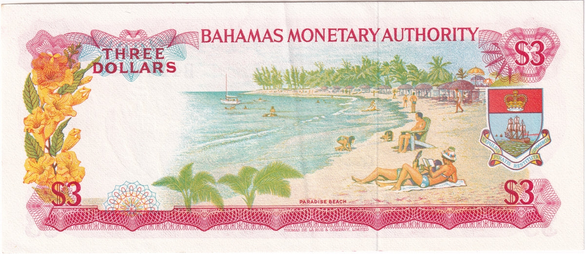 Bahamas 1968 3 Dollar Note, Pick #28a, AU