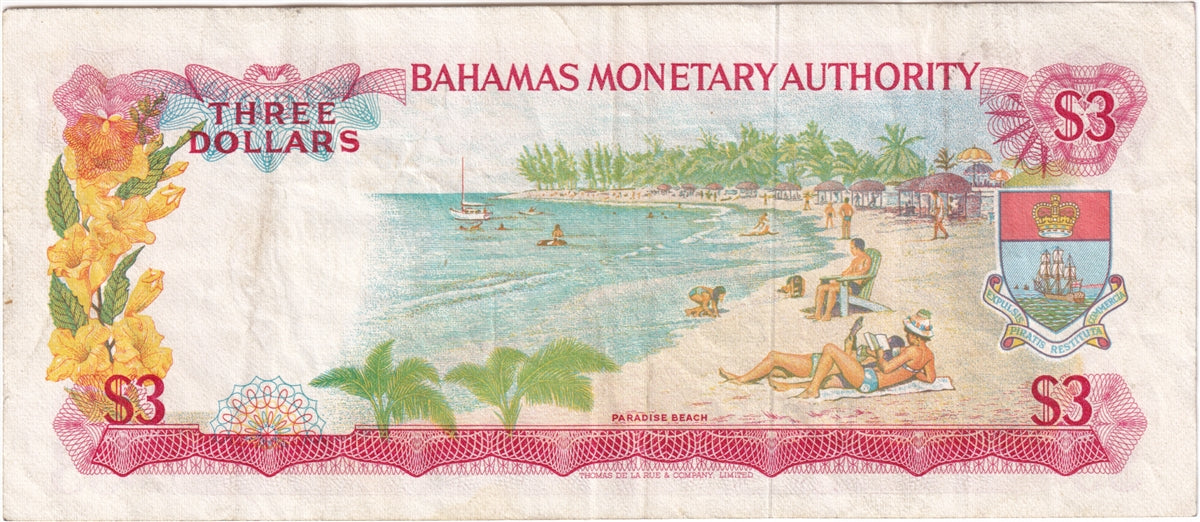 Bahamas 1968 3 Dollar Note, Pick #28a, VF