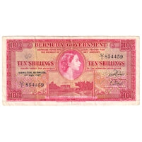 Bermuda 1957 10 Shilling Note, Pick #19b, F-VF