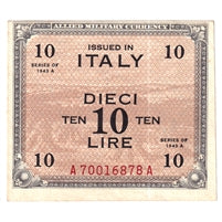 Italy 1943A 10 Lire Note, Pick #M19a, AU