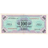 Italy 1943A 100 Lire Note, Pick #M21c, EF-AU