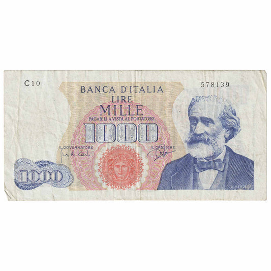 Italy 1962 1,000 Lire Note, Pick #96a, VF