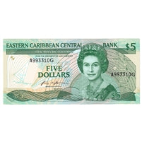 East Caribbean States 1986-88 5 Dollar Note, Pick #18g, UNC