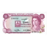 Bermuda 1988 5 Dollar Note, Pick #29d, UNC
