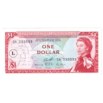 East Caribbean States 1965 1 Dollar Note, Pick #13l, L Overprint, UNC