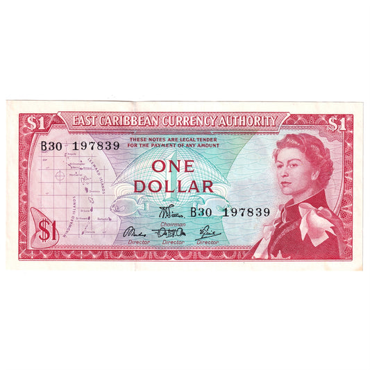 East Caribbean States 1965 1 Dollar Note, Pick #13d, Signature 5, UNC