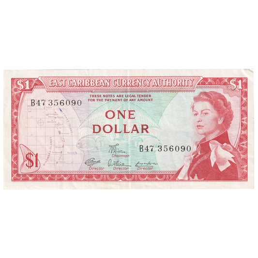 East Caribbean States 1965 1 Dollar Note, Pick #13d, Signature 7, EF