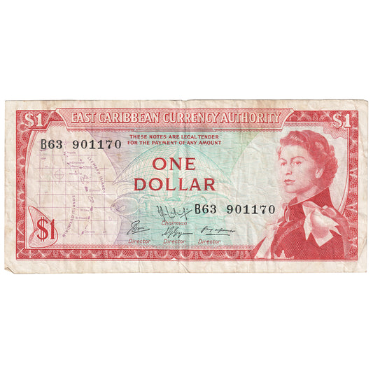 East Caribbean States 1965 1 Dollar Note, Pick #13f, Signature 9, VF