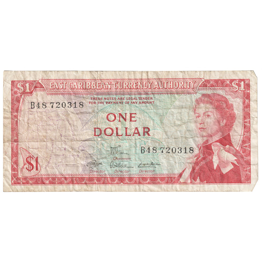 East Caribbean States 1965 1 Dollar Note, Pick #13d, Signature 7, VF