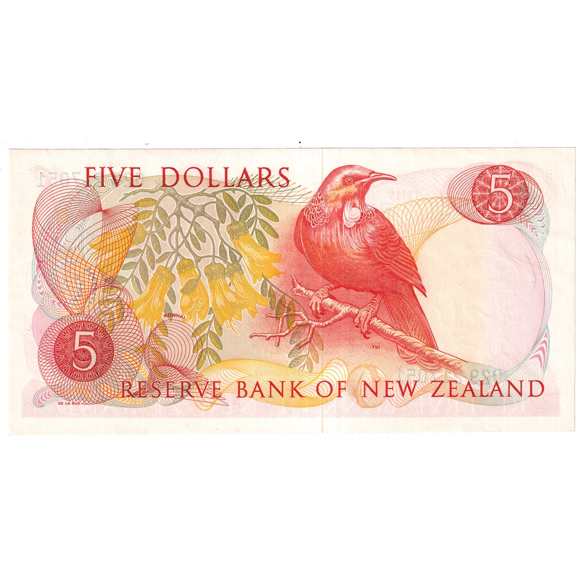 New Zealand 1968-75 5 Dollar Note, Pick #165b, AU-UNC
