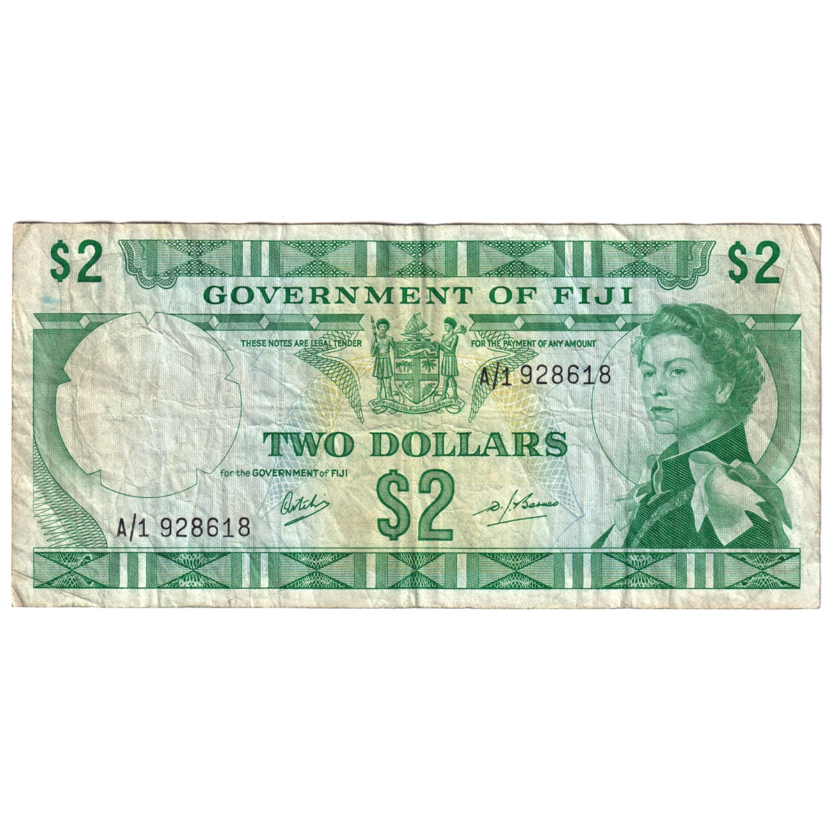 Fiji 2 Dollar Note, Pick #60a, VF