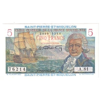 St. Pierre & Miquelon 1950-60 5 Franc Note, Pick #22, VF
