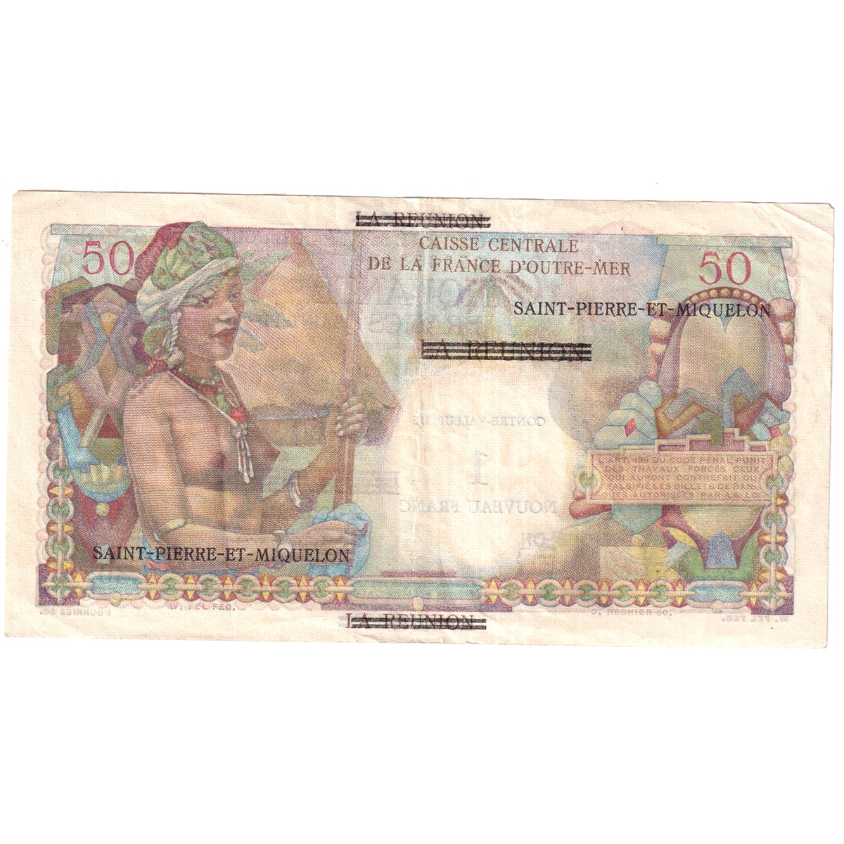 St. Pierre et Miquelon 1960 1 Nouveau Franc Note, Pick #30b, VF-EF