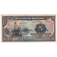 Bolivia 1929 5 Bolivianos Note, Pick #113, VF-EF