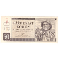 Czechoslovakia 1950 50 Korun Note, Pick #71b, UNC