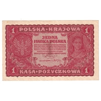 Poland 1919 1 Marka Note, Pick #23, AU