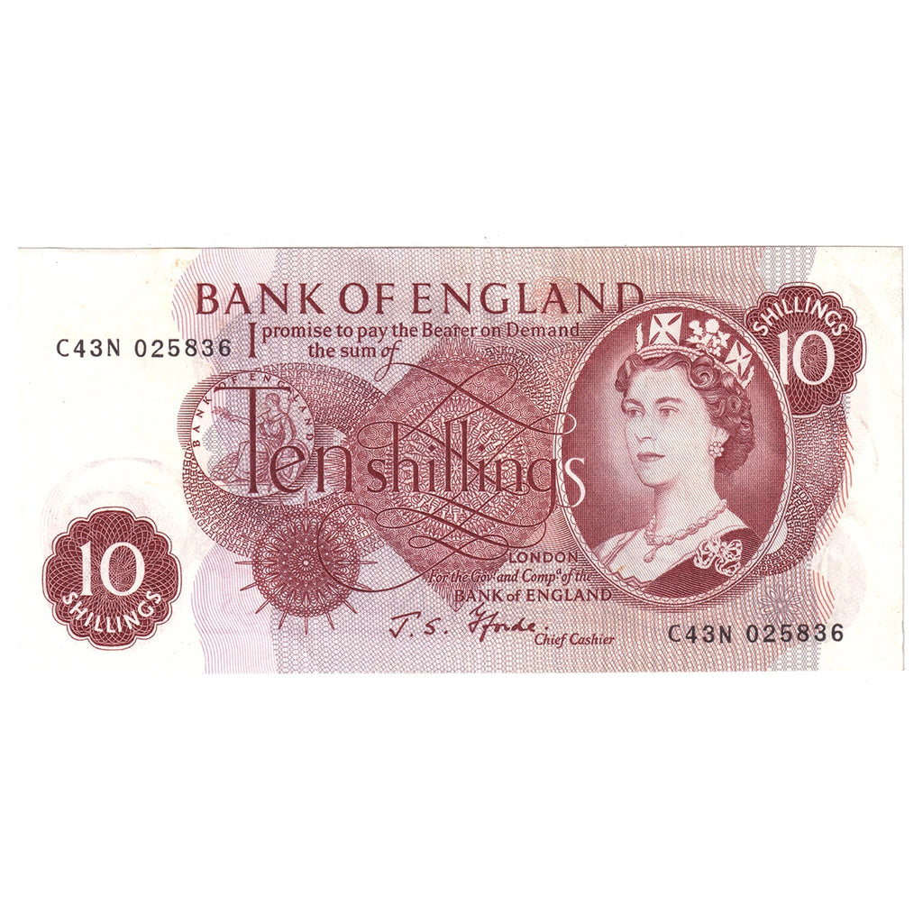Great Britain 1967 10 Shilling Note, BE39c, AU (stain)