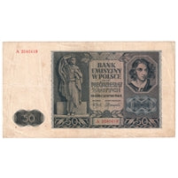 Poland 1941 50 Zlotych Note, Pick #102, VF