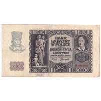 Poland 1940 20 Zlotych Note, Pick #95, F