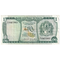 Malta 1973 1 Lira Note, Pick #31c, VF-EF