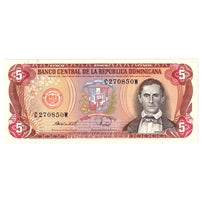 Dominican Republic 1988 5 Pesos Note, Pick #118c Oro, UNC