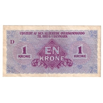 Denmark 1945 1 Krone Note, Pick #M2, VF-EF