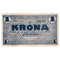 Iceland 1941 1 Krona Note, Pick #22h, VF