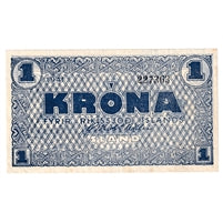 Iceland 1941 1 Krona Note, Pick #22h, EF