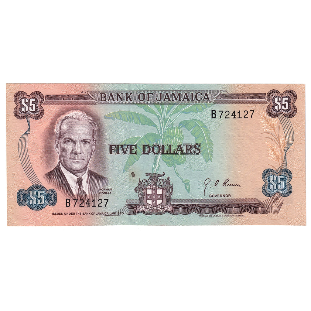 Jamaica Note Pick #56 5 Dollars, AU-UNC