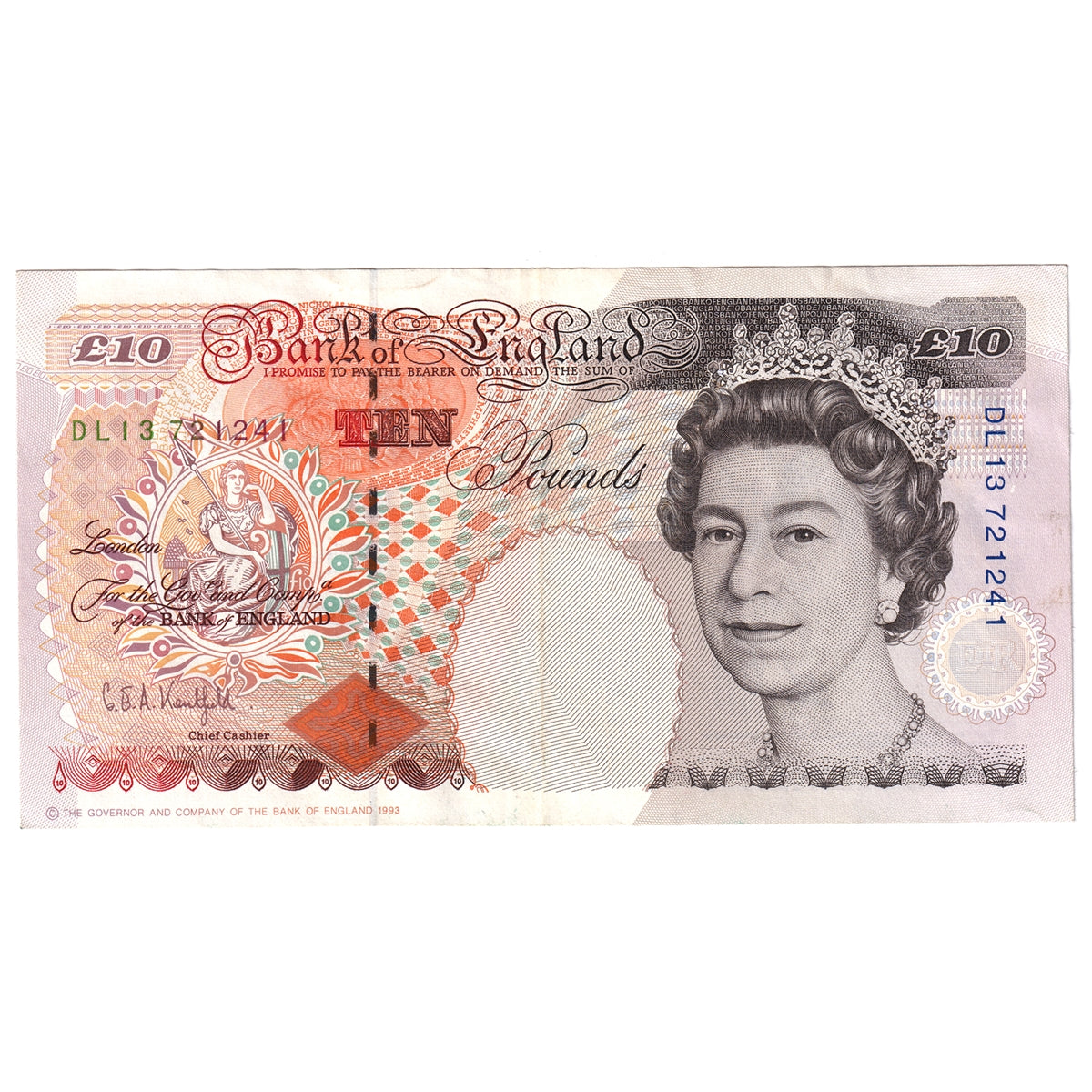 Great Britain 1993 10 Pound Note, BE168c, EF-AU