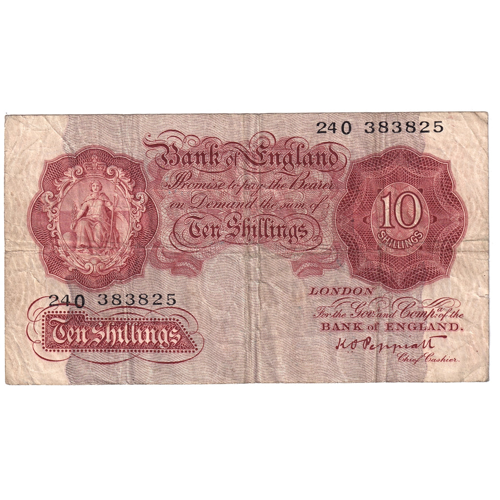 Great Britain 1934 10 Shilling Note, BE23d, --O, Fine (holes)