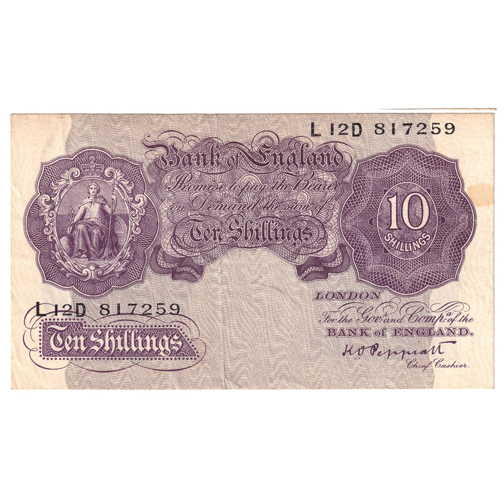 Great Britain 1940 10 Shilling Note, BE24c, Very Fine (stain)