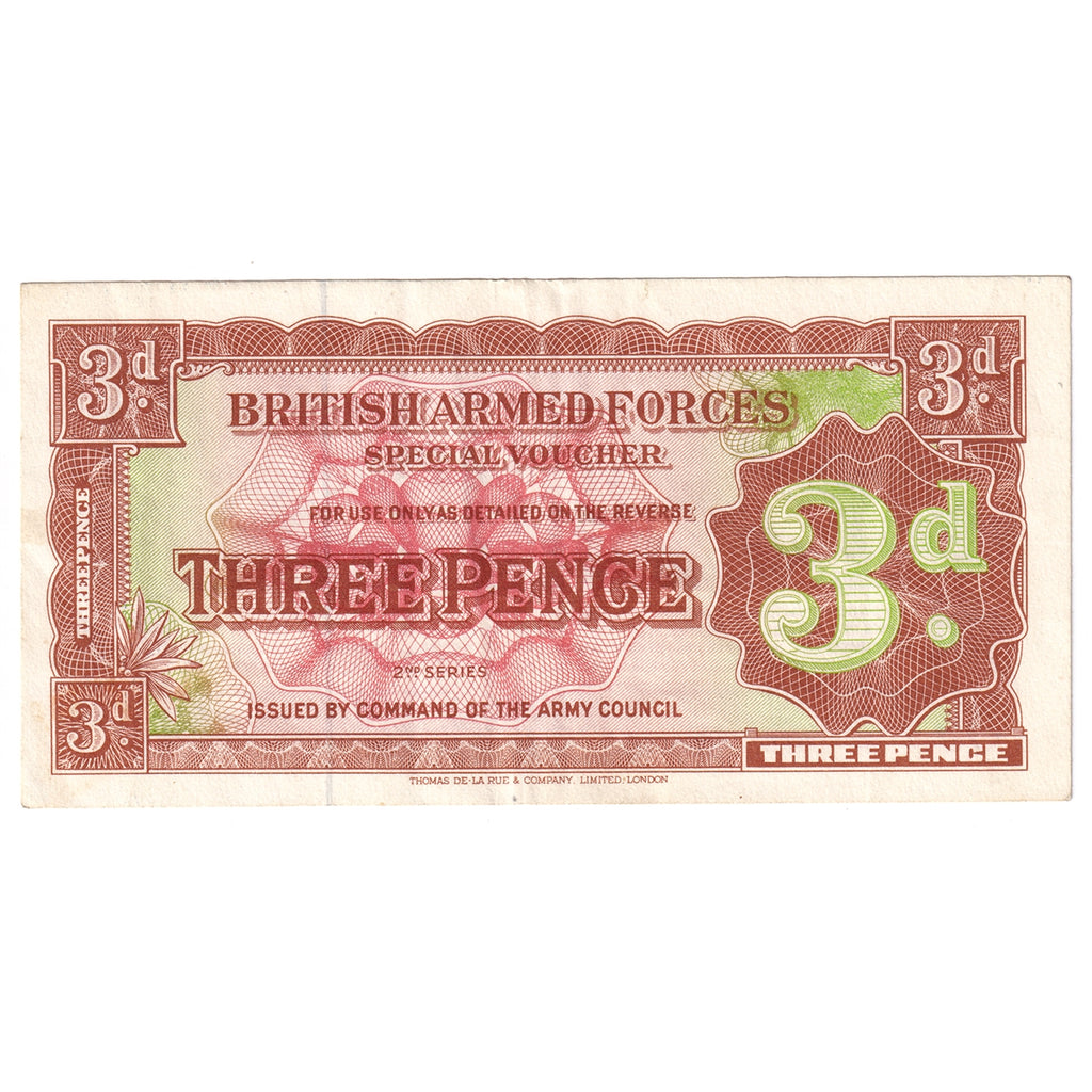 Great Britain 1948 3 Pence Note, Pick #M16a 2nd Series, EF
