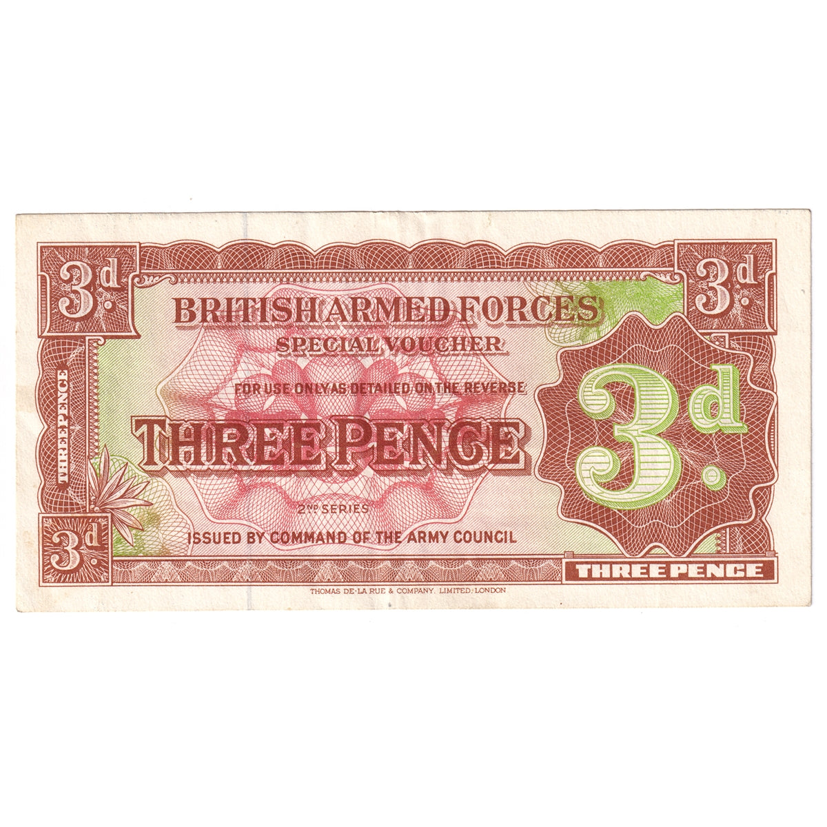 Great Britain 1948 3 Pence Note, Pick #M16a 2nd Series, EF