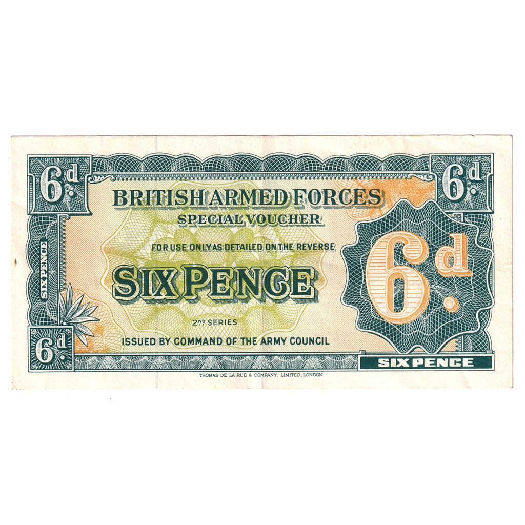 Great Britain 1948 6 Pence Note, Pick #M17a 2nd Series, EF-AU