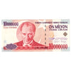 Turkey 1999 10 Million Lira Note, Pick #214, UNC