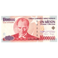 Turkey 1999 10 Million Lira Note, Pick #214, UNC