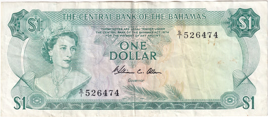 Bahamas 1974 1 Dollar Note, Pick #35b Allen, VF
