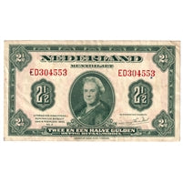 Netherlands 1943 2 1/2 Gulden Note, Pick #65, EF