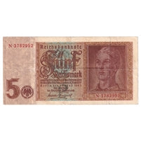 Germany 1942 5 Reichsmark Note, Pick #186a, F-VF