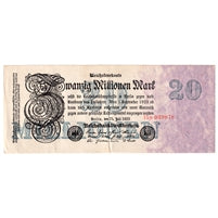 Germany 1923 20 Million Note, Pick #97b, EF