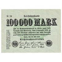 Germany 1923 100,000 Mark Note, Pick #91a, UNC