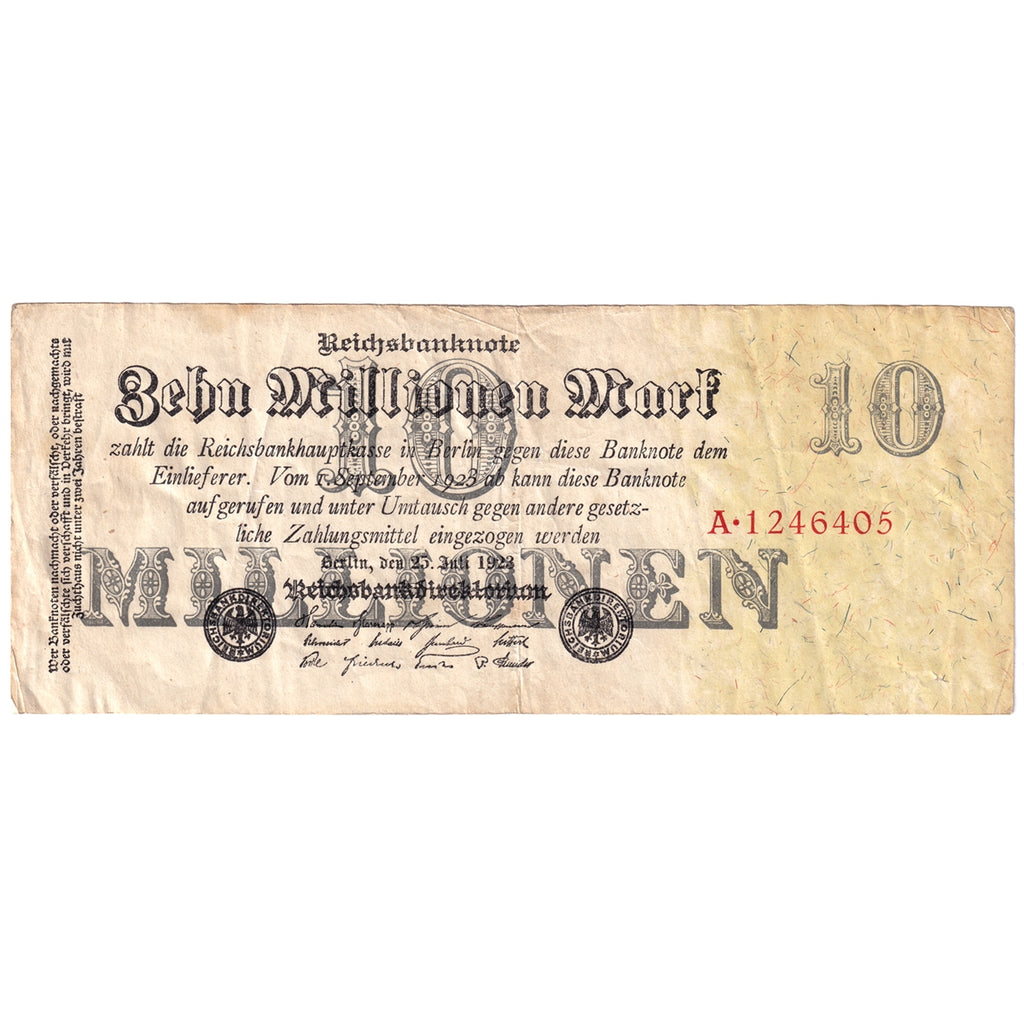 Germany 1923 10 Million Mark Note, Pick #96, VF (hole)