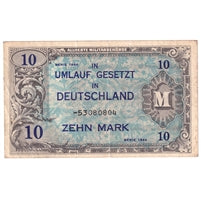 Germany 1944 10 Mark Note, Pick #194a, VF-EF