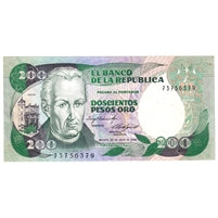 Colombia 1984 200 Pesos Note, Pick #429a Oro, AU