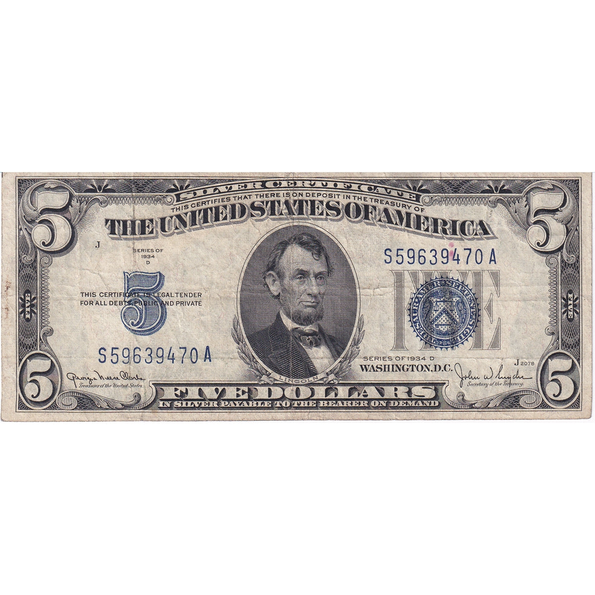 USA 1934 $1 Note, FR #1606, Silver Certificate, Very Fine