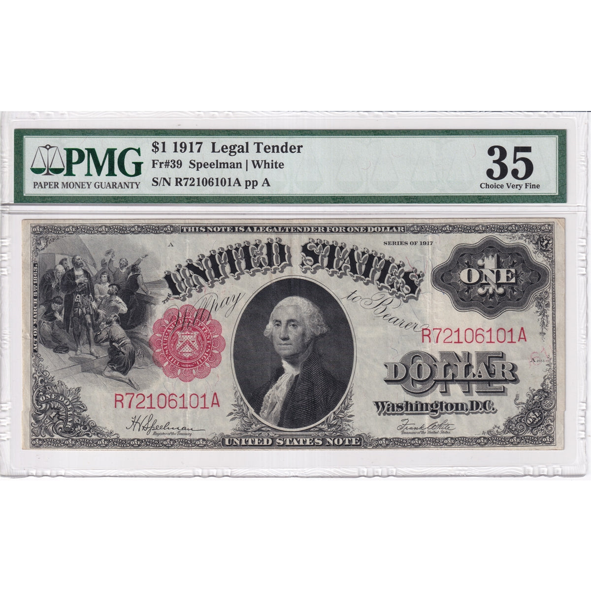 United States Note FR #39 1917 Legal Tender $1 Speelman-White PMG Certified VF-35